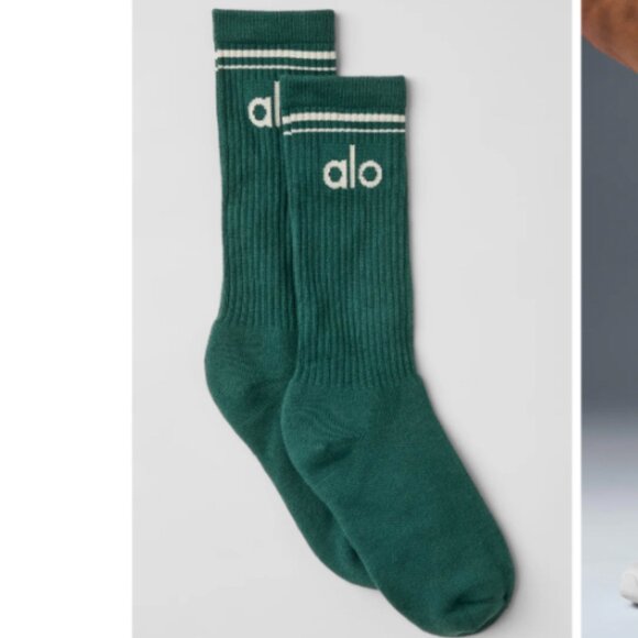 NWT ALO Unisex Throwback Sock, Winter Ivy/Ivory, size S - Picture 1 of 2